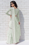 Sage Green – Silver Embroidered Draped Saree Set
