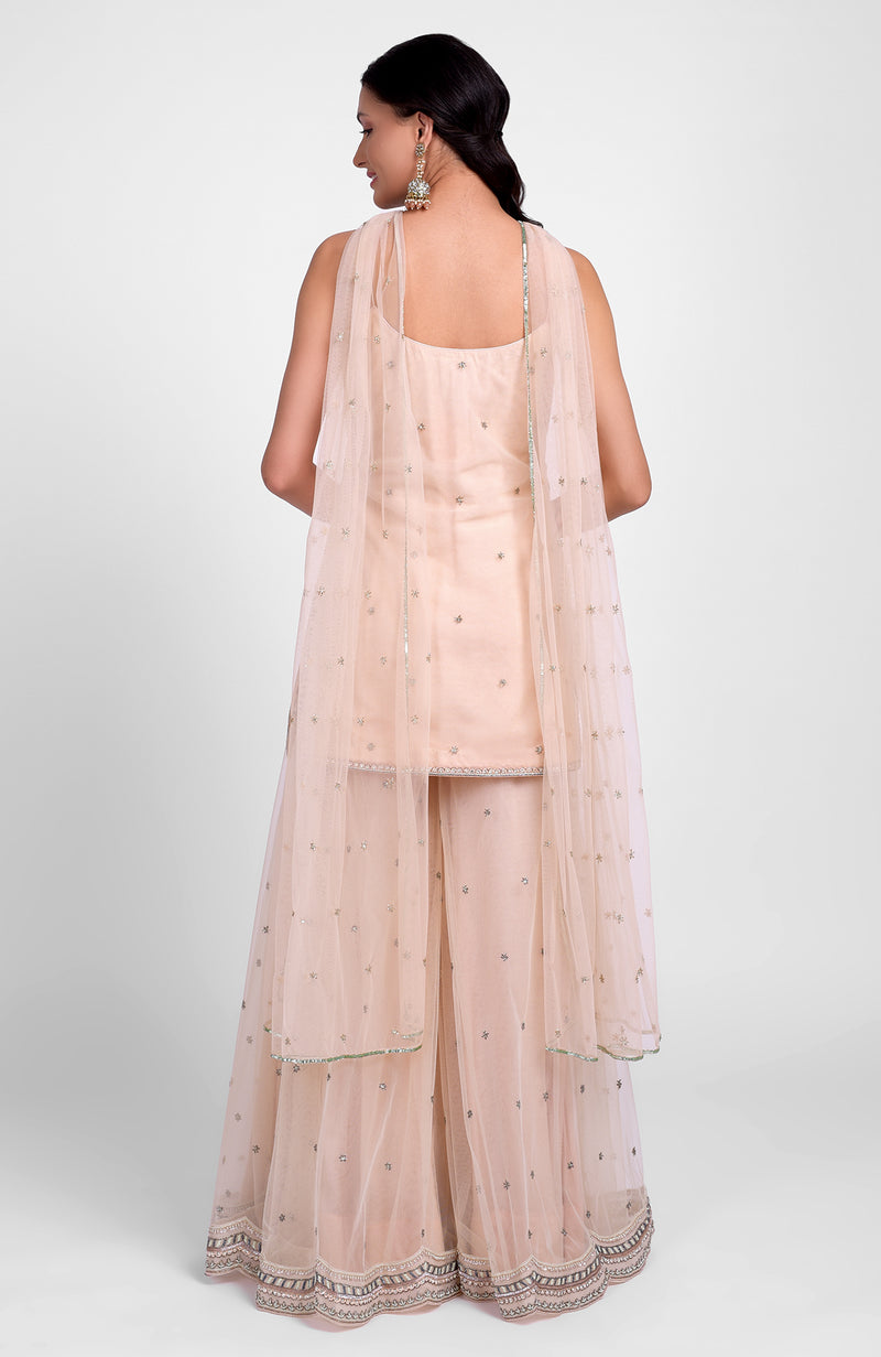 Champagne Pink Bead Sequin Hand Embroidered Sharara Set