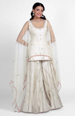 Off-White Hand Embroidered Sharara Set with Cape Dupatta