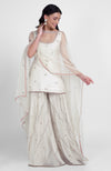 Off-White Hand Embroidered Sharara Set with Cape Dupatta