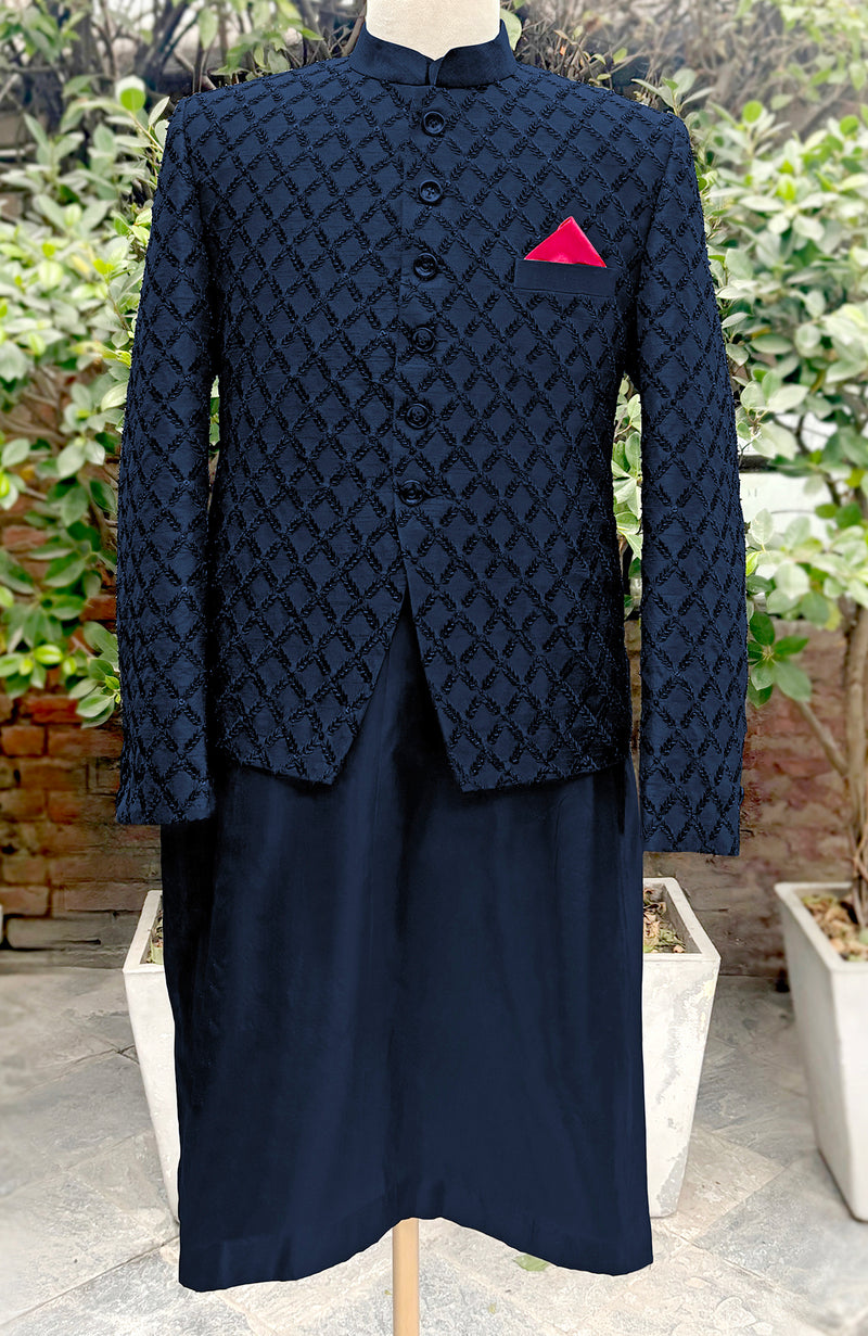Black Chikankari Embellished Bandhgala Jacket Set