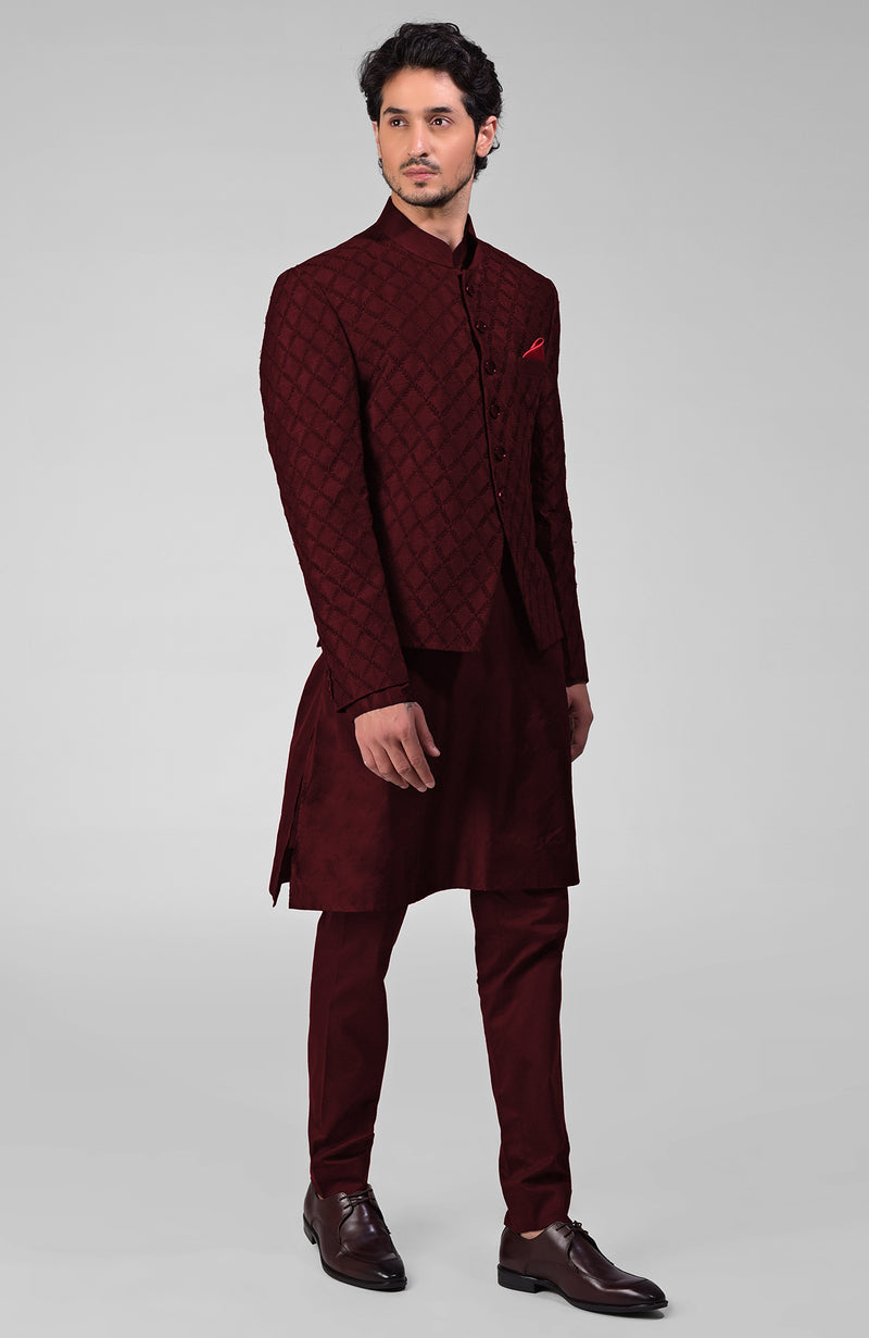 Maroon Embroidered Bandhgala Jacket