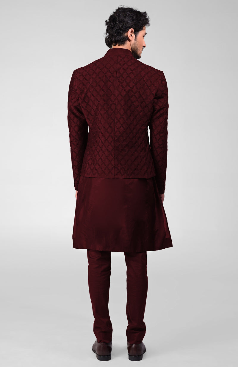 Maroon Embroidered Bandhgala Jacket