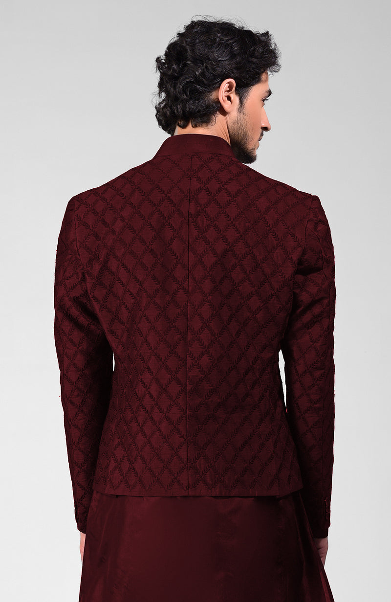 Maroon Embroidered Bandhgala Jacket