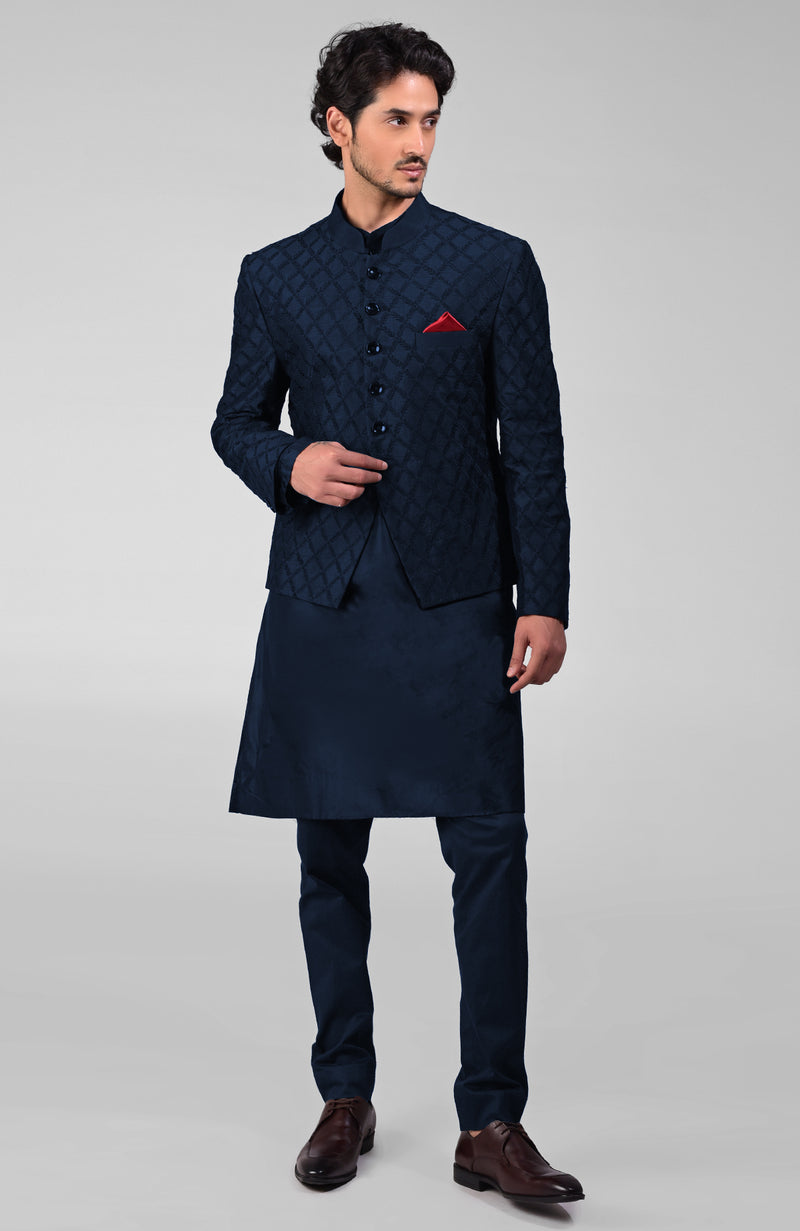 Maroon Embroidered Bandhgala Jacket