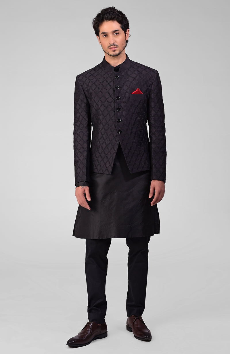 Maroon Embroidered Bandhgala Jacket