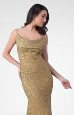 Cleopatra Gold Hand Embroidered Chiffon Mermaid Gown