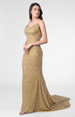 Cleopatra Gold Hand Embroidered Chiffon Mermaid Gown