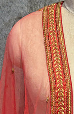 Scarlet Red Kasab & Zardozi Floral Hand Embroidered Dupatta