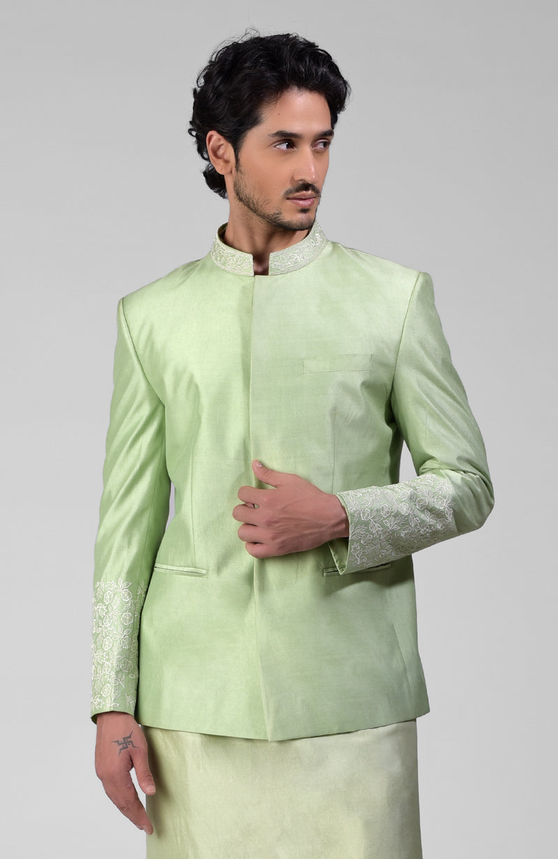 Sage Green Embroidered Jacket Set