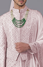 Light Pink Geometric Hand Embroidered Sherwani Set