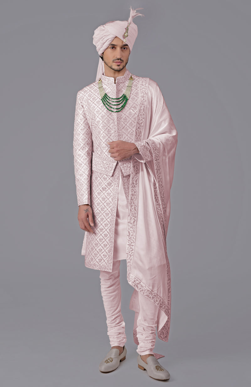 I Loved You First Light Pink Embroidered Sherwani Set