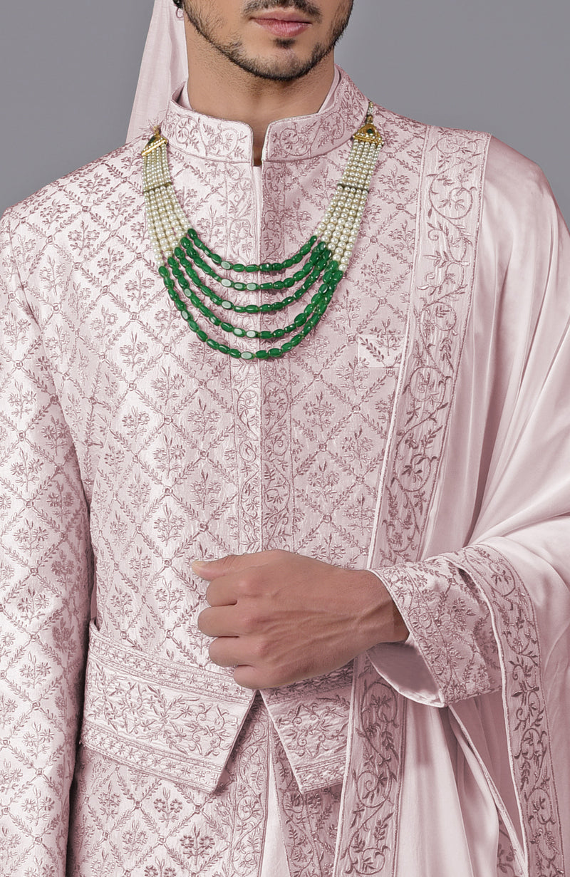 I Loved You First Light Pink Embroidered Sherwani Set