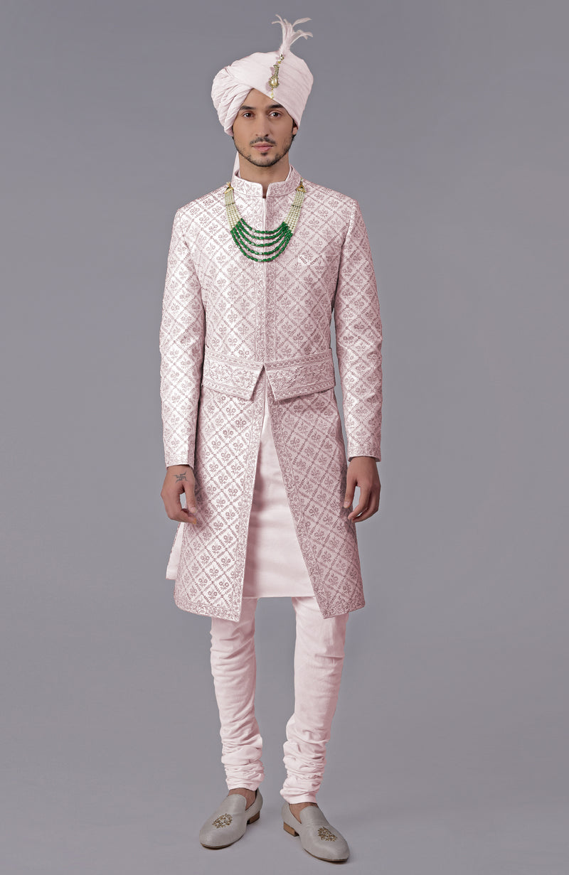 I Loved You First Light Pink Embroidered Sherwani Set
