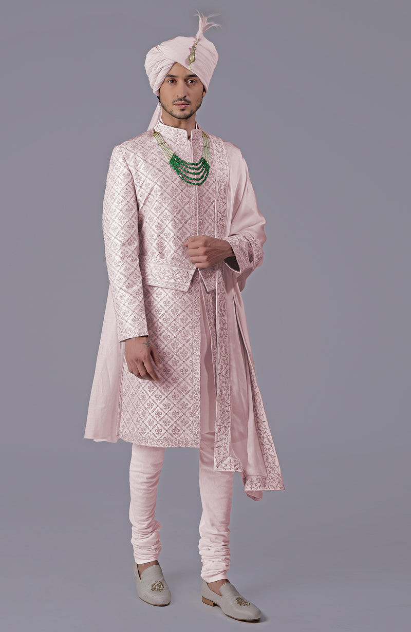 I Loved You First Light Pink Embroidered Sherwani Set