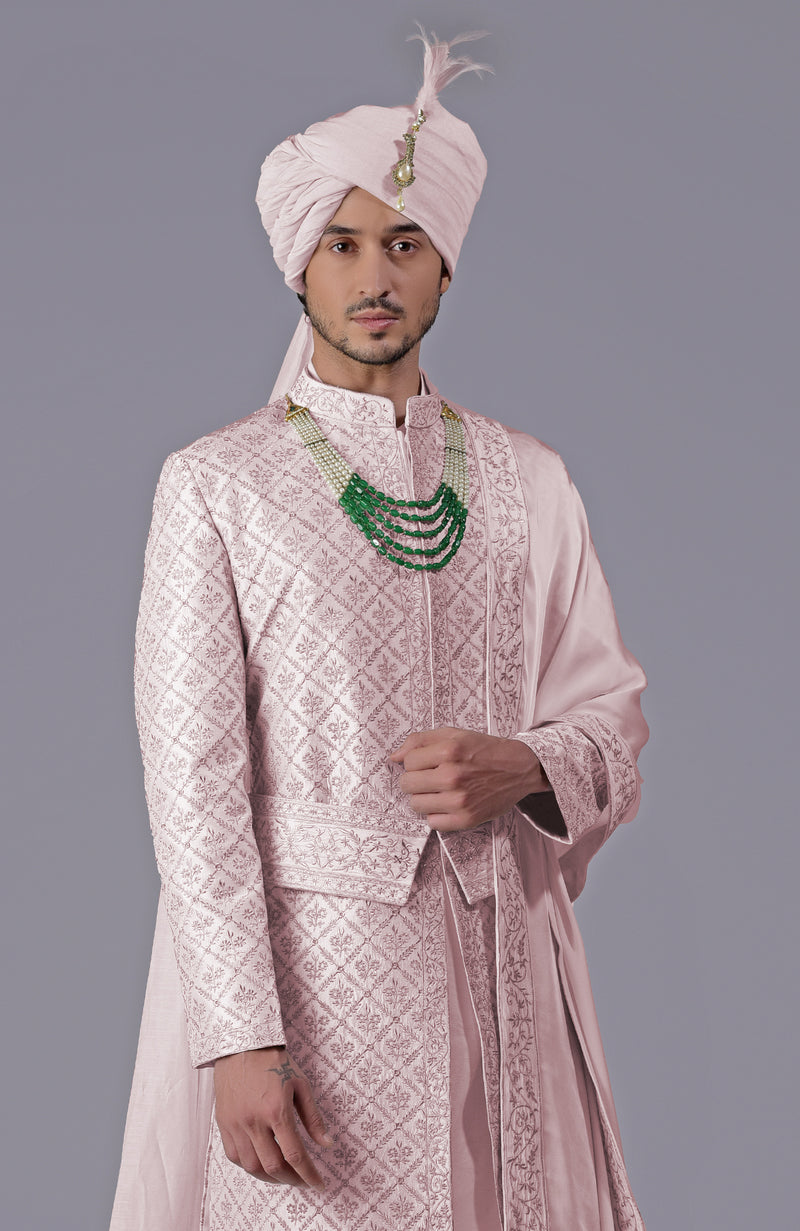 I Loved You First Light Pink Embroidered Sherwani Set