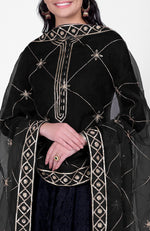Black Phulkari Anarkali With Gota Kasab Dupatta
