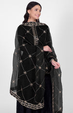Black Phulkari Anarkali With Gota Kasab Dupatta