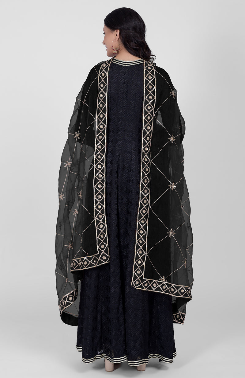 Black Phulkari Anarkali With Gota Kasab Dupatta