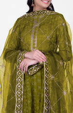 Green Phulkari Anarkali With Gota Kasab Dupatta
