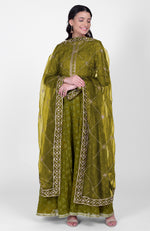 Green Phulkari Anarkali With Gota Kasab Dupatta