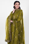 Green Phulkari Anarkali With Gota Kasab Dupatta