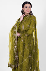 Green Phulkari Anarkali With Gota Kasab Dupatta