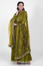 Green Phulkari Anarkali With Gota Kasab Dupatta