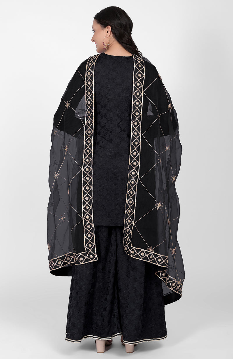 Black Phulkari Sharara Set With Gota Kasab Dupatta