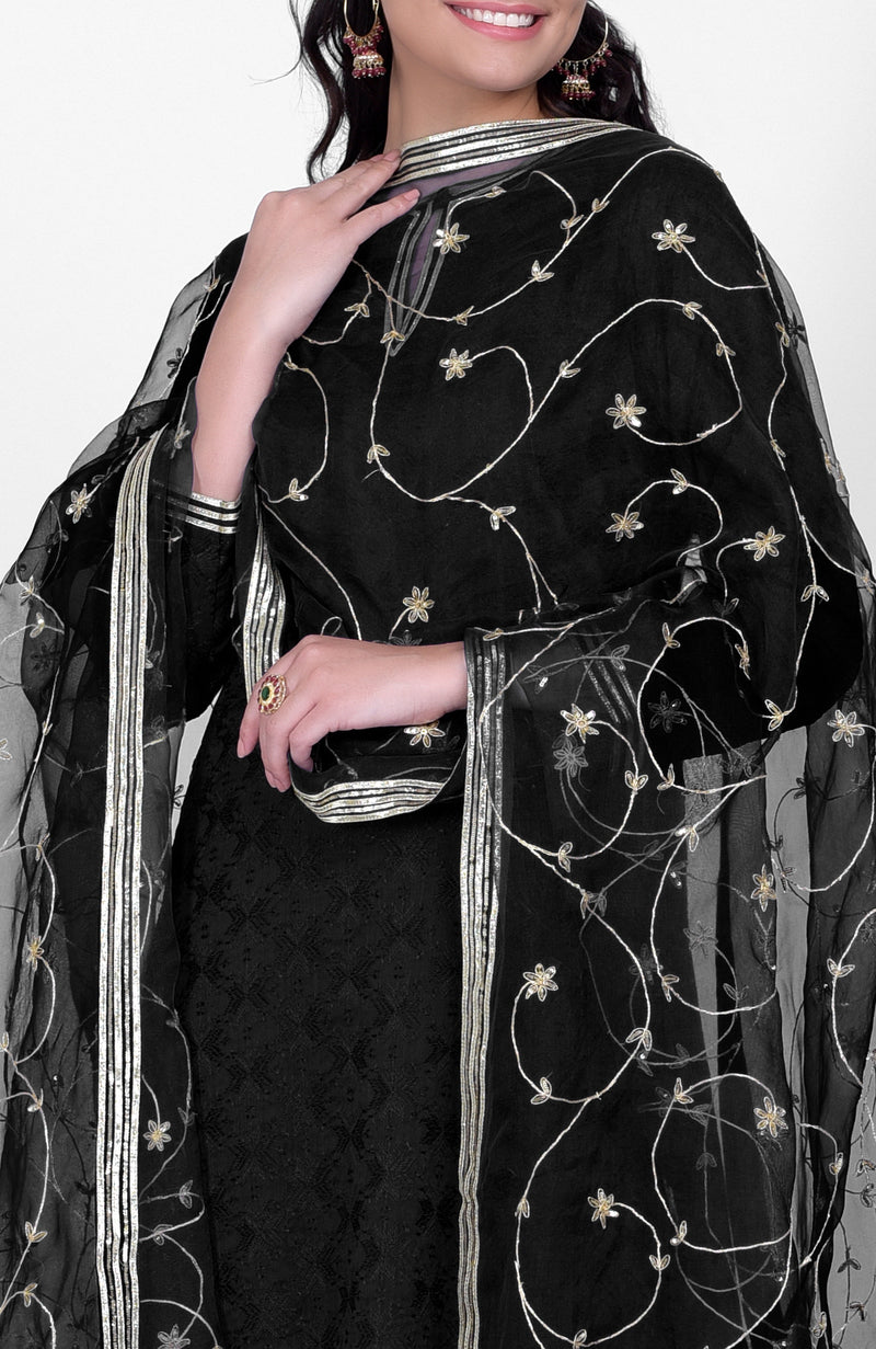 Black Phulkari Sharara Set With Gota Kasab Dupatta