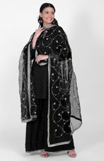 Black Phulkari Sharara Set With Gota Kasab Dupatta