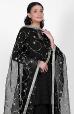 Black Phulkari Sharara Set With Gota Kasab Dupatta