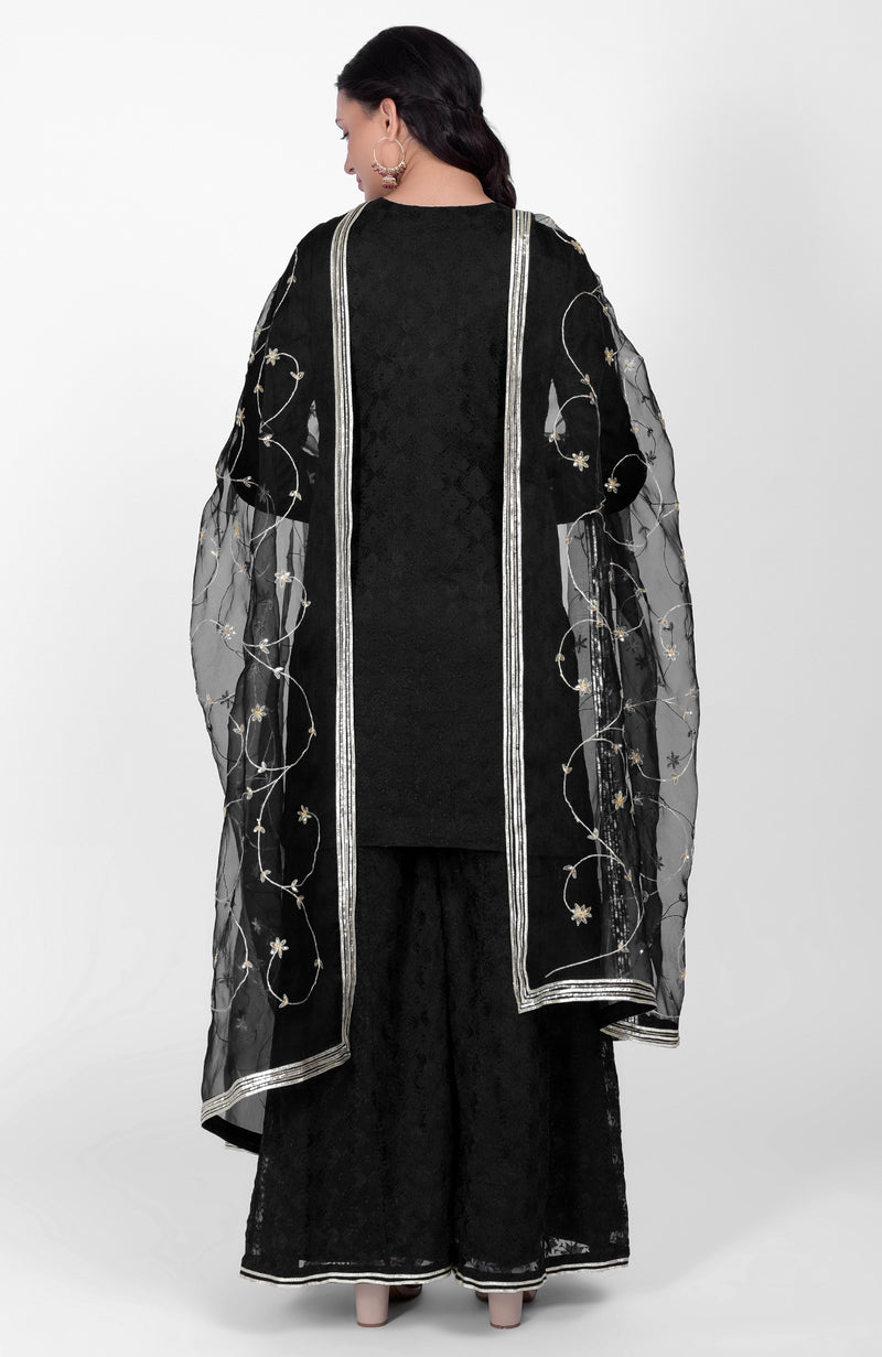 Black Phulkari Sharara Set With Gota Kasab Dupatta