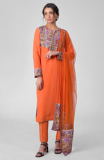Orange Kalamkari & Sozni Hand Embroidered Kurta Set