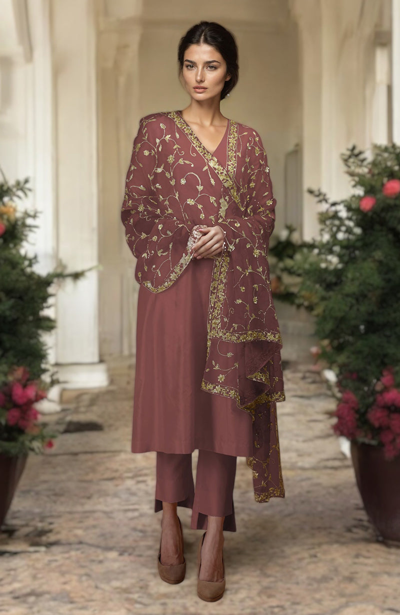 Ivory-Gold Zardozi Hand Embroidered Dupatta With Suit
