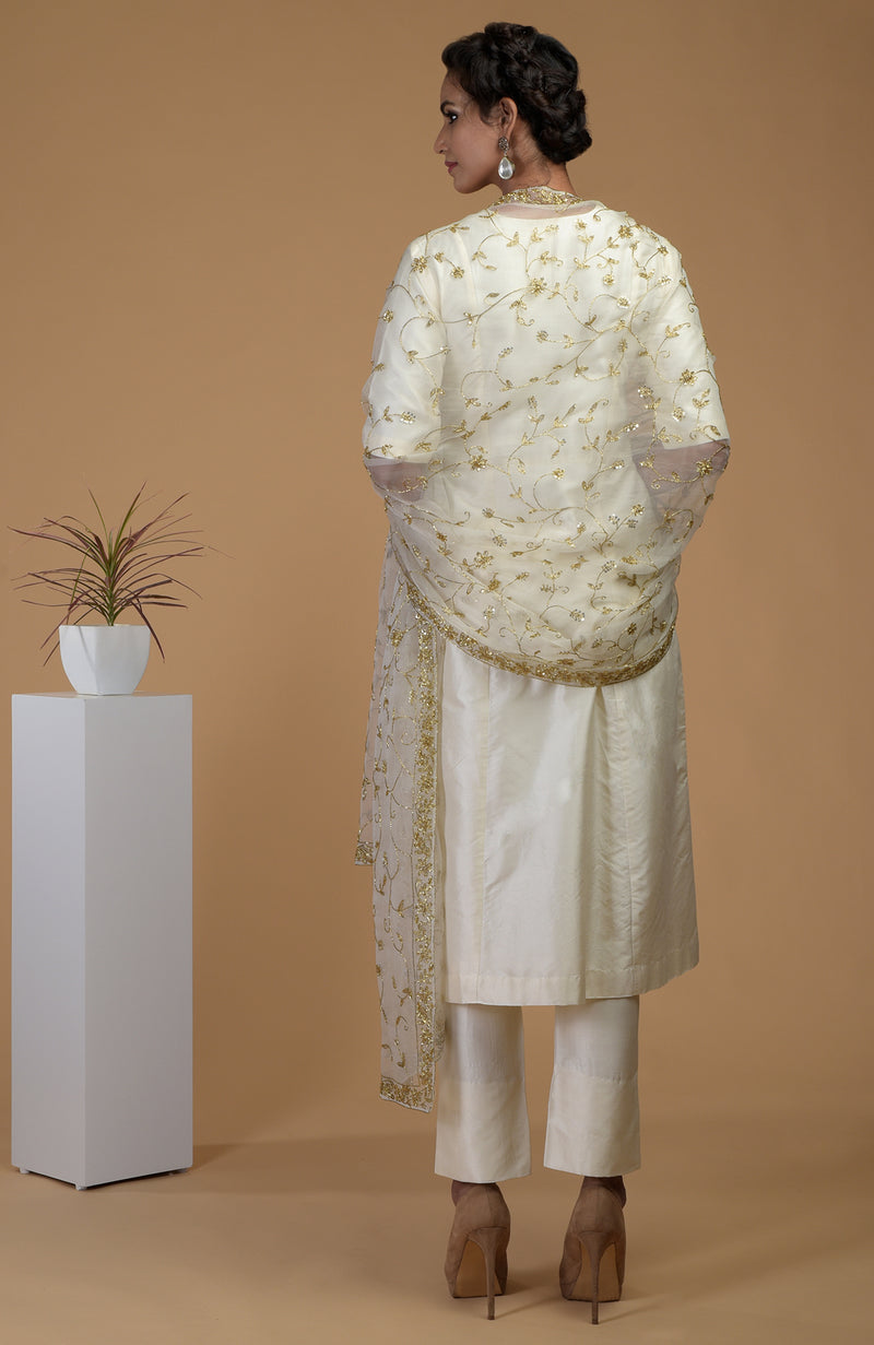 Ivory-Gold Zardozi Hand Embroidered Dupatta With Suit