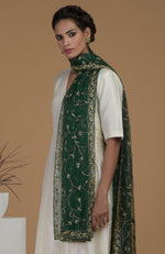 Emerald Green Zardozi Hand Embroidered Dupatta With Suit