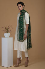 Emerald Green Zardozi Hand Embroidered Dupatta With Suit