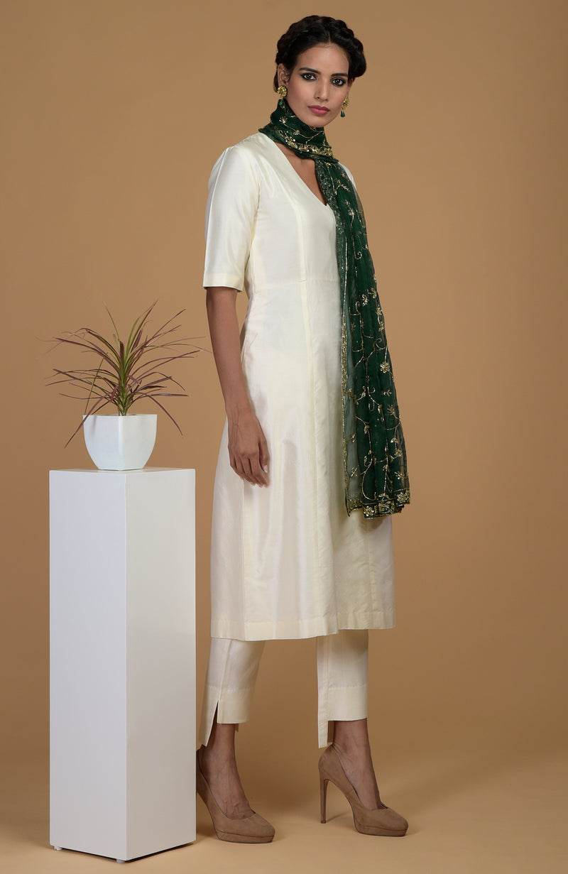 Emerald Green Zardozi Hand Embroidered Dupatta With Suit