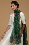 Emerald Green Zardozi Hand Embroidered Dupatta With Suit