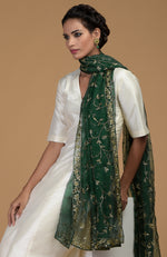 Emerald Green Zardozi Hand Embroidered Dupatta With Suit