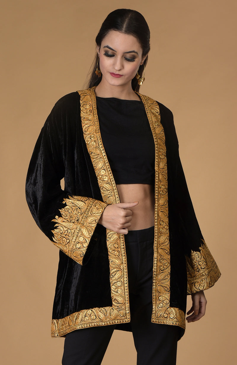 Burgundy Kashmiri Tilla Embroidered Kimono Jacket