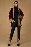 Burgundy Kashmiri Tilla Embroidered Kimono Jacket