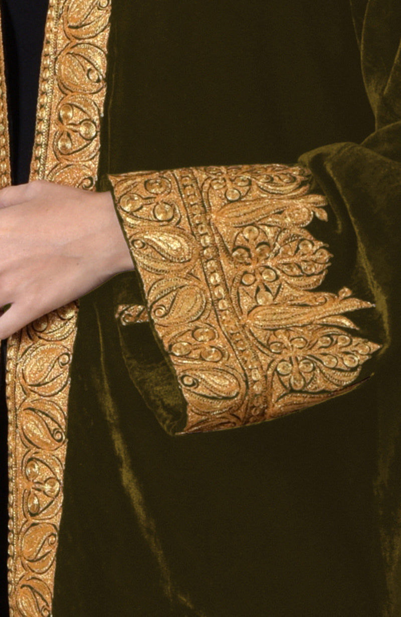 Olive Kashmiri Tilla Embroidered Kimono Jacket