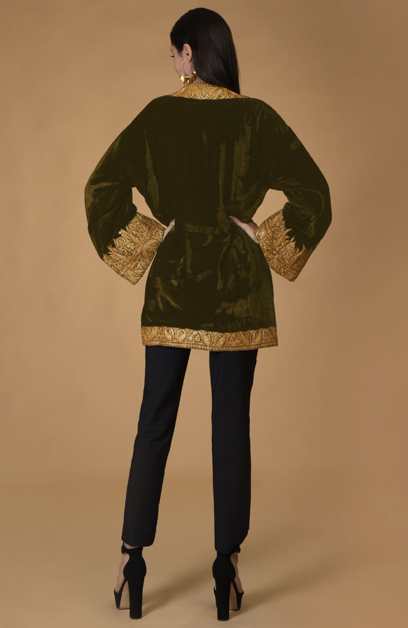 Olive Kashmiri Tilla Embroidered Kimono Jacket