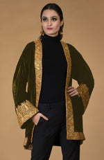 Olive Kashmiri Tilla Embroidered Kimono Jacket