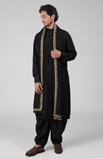 Black Pintuck Pathani Kurta Salwar Set & Tilla Embroidered Dupatta