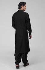 Black Pintuck Pathani Kurta Salwar Set & Tilla Embroidered Dupatta
