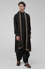 Black Pintuck Pathani Kurta Salwar Set & Tilla Embroidered Dupatta
