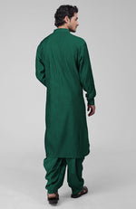Emerald Green Pintuck Pathani Kurta Salwar Set & Tilla Embroidered Dupatta